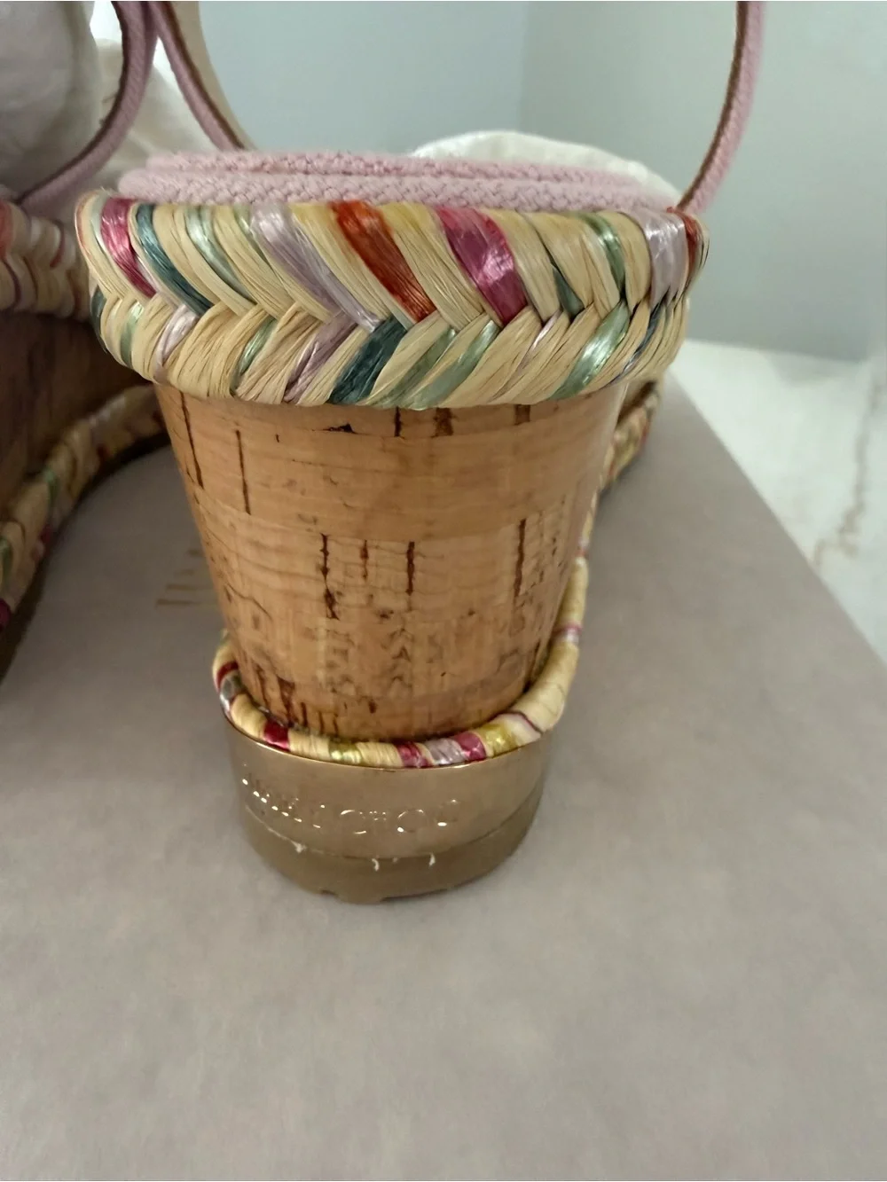 Jimmy Choo Perla 70 Pale Pink Espadrille Wedge Sandals